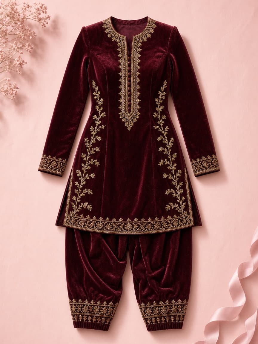 Maroon Velvet Corset 2PC
