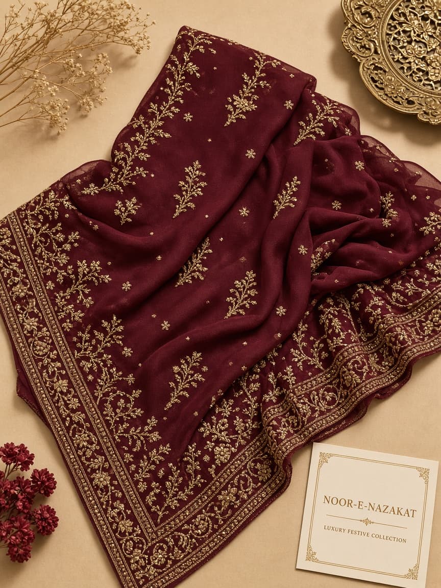 Maroon Chiffon Dupatta