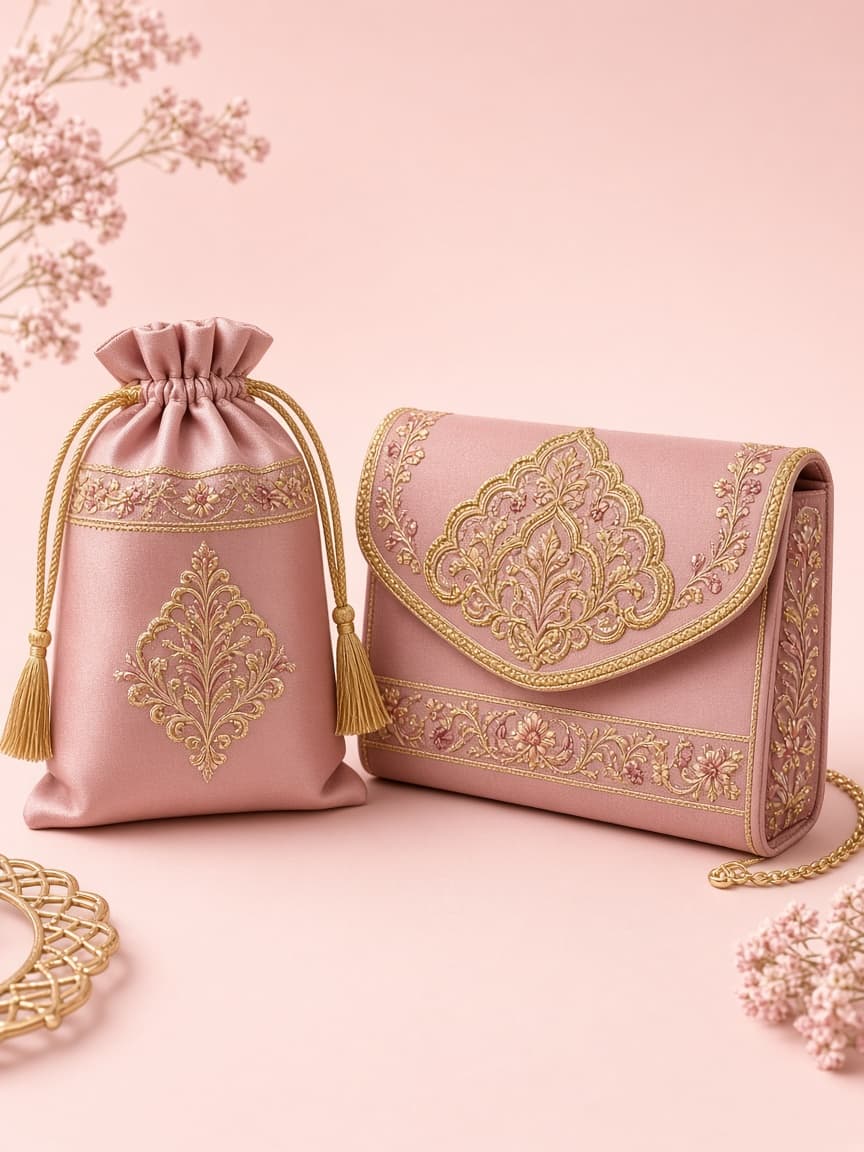 Rose Gold Embroidered Clutch