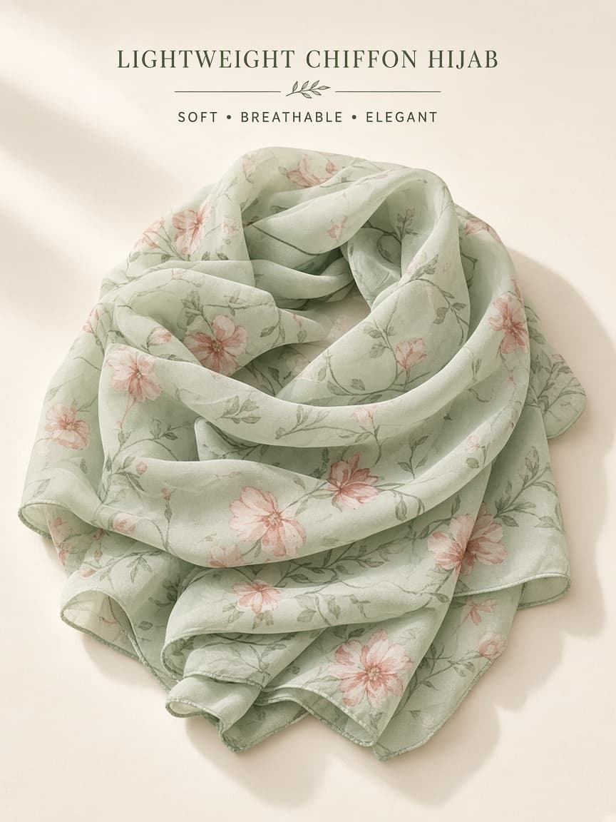 Sage Floral Chiffon Scarf