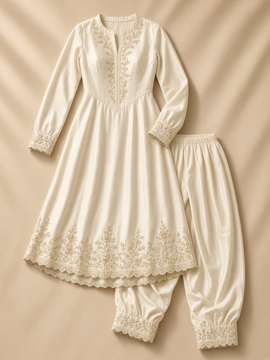 Cream Solid Corset Kameez
