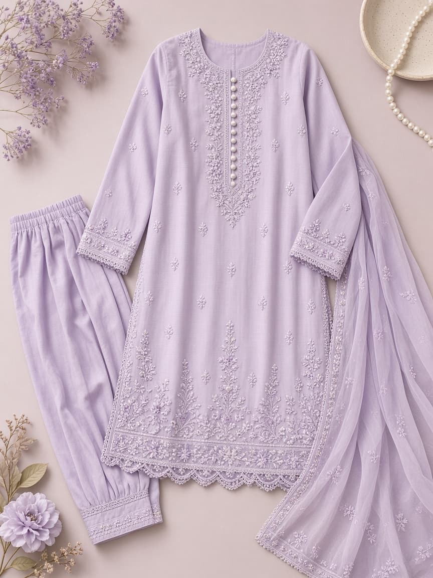Lilac Girls Stitched Frock Suit